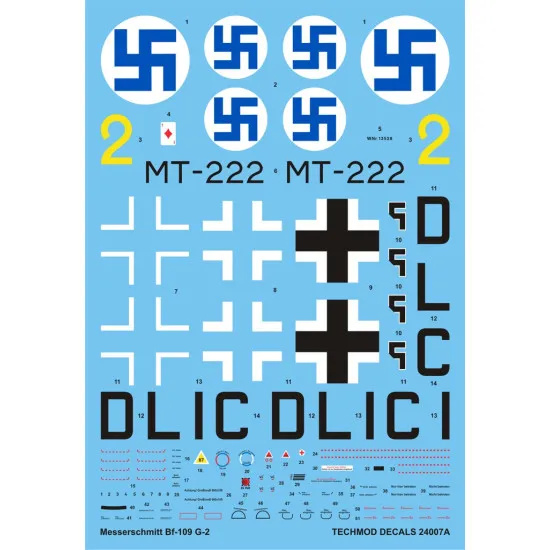 Techmod 24007 1/24 Messerschmitt Bf 109g-2 With Masks Fighter Wet Decal