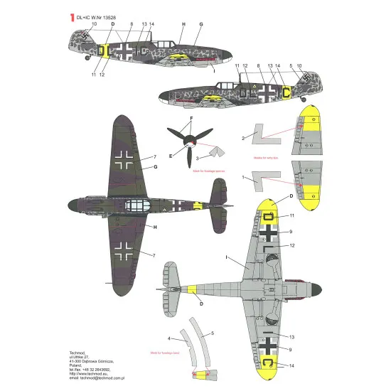 Techmod 24007 1/24 Messerschmitt Bf 109g-2 With Masks Fighter Wet Decal