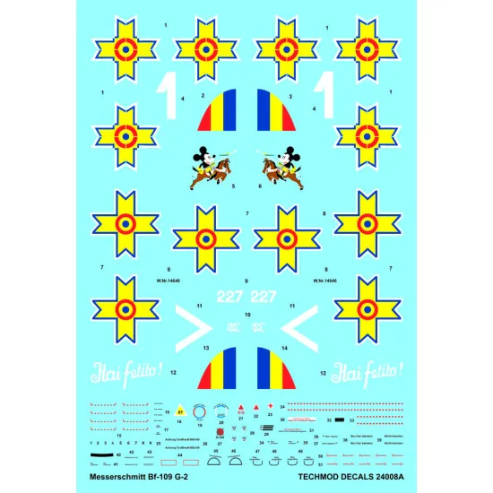 Techmod 24008 1/24 Messerschmitt Bf 109g-2 With Masks Romanian Air Force Fighter Wet Decal