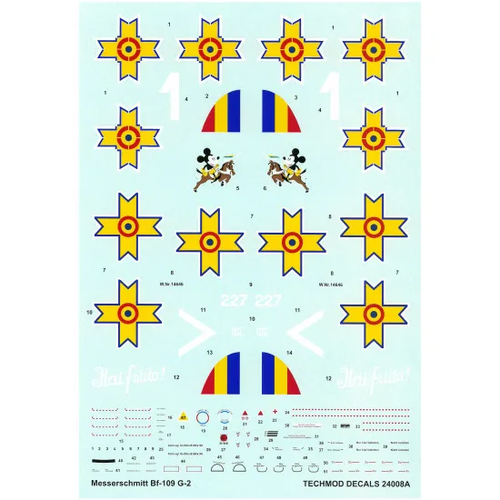 Techmod 24008 1/24 Messerschmitt Bf 109g-2 With Masks Romanian Air Force Fighter Wet Decal