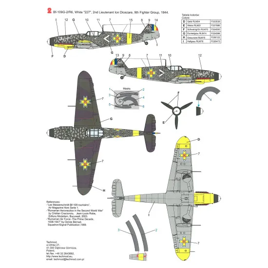 Techmod 24008 1/24 Messerschmitt Bf 109g-2 With Masks Romanian Air Force Fighter Wet Decal