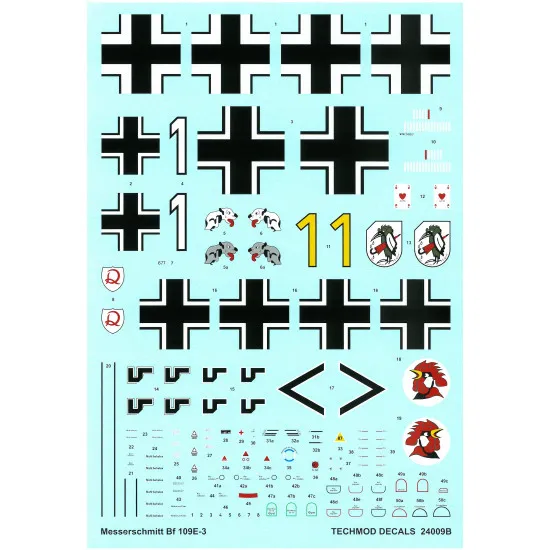 Techmod 24009 1/24 Messerschmitt Bf 109e-3 With Masks German Fighter Wet Decal