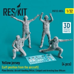 Reskit Rsf32-0024 1/32 Yellow Jersey Left Position From The Aircraft Plane Director Aircraft Handling Officer. Catapult And Arresting Gear Officers 4 Pcs 3d Printed