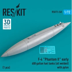 Reskit Rsu72-0240 1/72 F4 Phantom Ii Early 600gallon Fuel Tanks All Welded With Pylon 1 Pcs 3d Printed