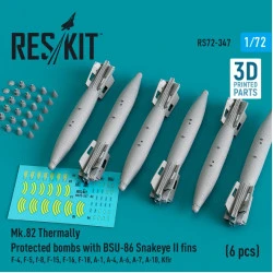 Reskit Rs72-0347 1/72 Mk.82 Bombs With Bsu86 Snakeye Ii Fins F14 F A18 A6 A7 Av8 S3 6 Pcs 3d Printed
