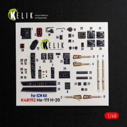 Kelik K48192 1/48 He-111 H-20 - Interior 3d Decals For Icm