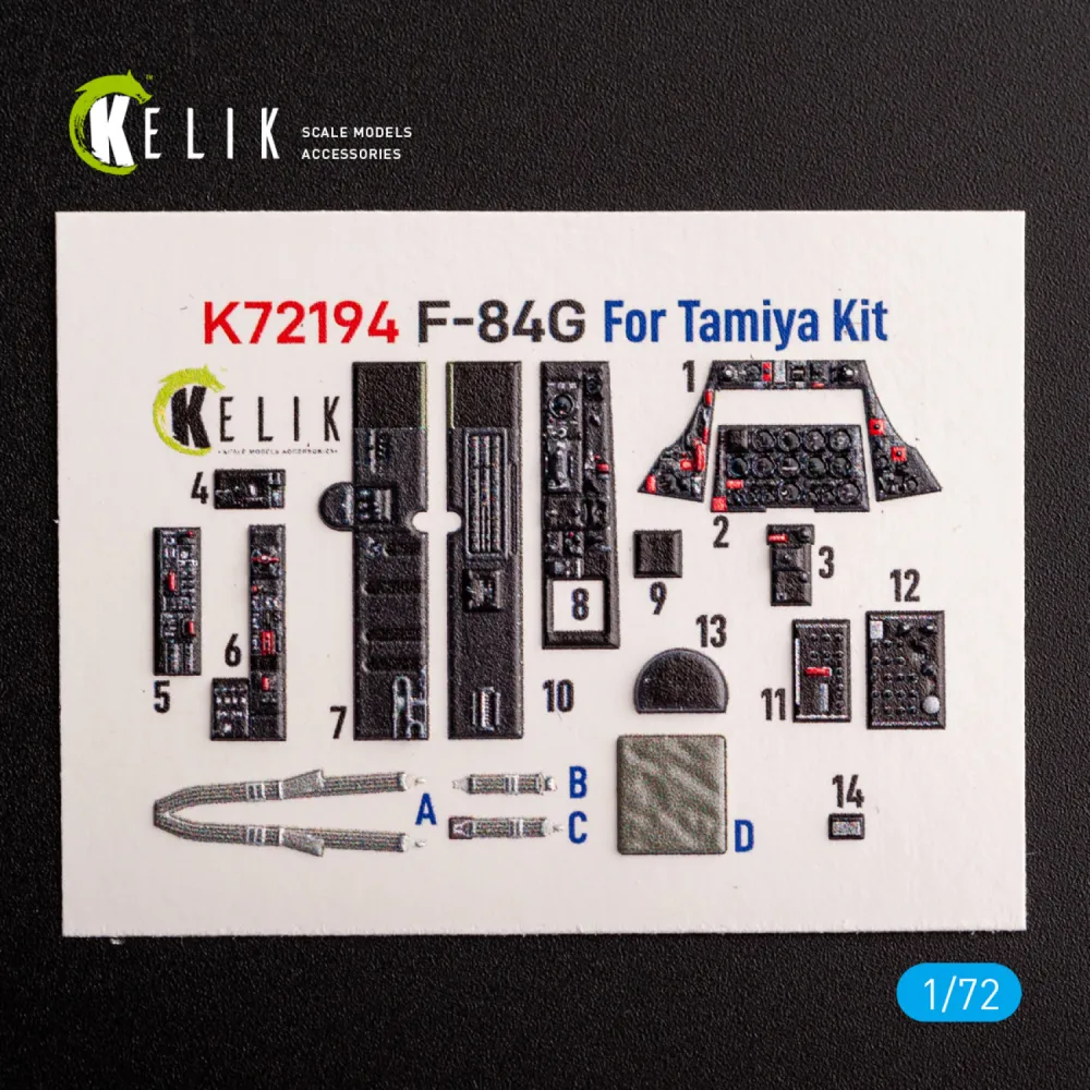 Kelik K72194 1/72 F-84g Thunderjet - Interior 3d Decals For Tamiya