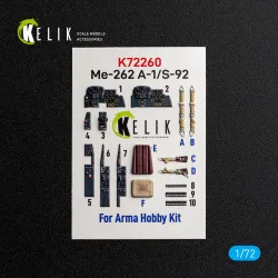Kelik K72260 1/72 Me-262 A-1/S-92 - Interior 3d Decals For Arma Hobby
