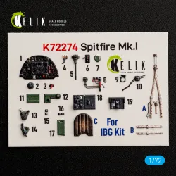 Kelik K72274 1/72 Spitfire Mk.i Interior 3d Decals For Ibg