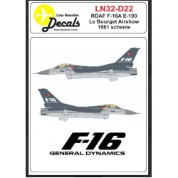 Lima November Decals 32-d22 1/32 Decal For Rdaf F-16a E-193 Le Boerget Airshow 1981 Scheme