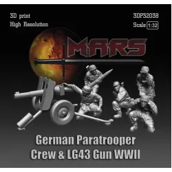 Mars Figures 3dp32038 1/32 German Paratrooper Crew 5 Figures Ww2 And Lg43 Gun Ww2