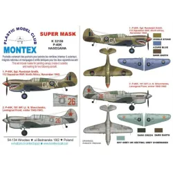 Montex K32150 1/32 P-40k 2 Canopy Mask Out/In 3 Insignia Masks For Hasegawa Kits