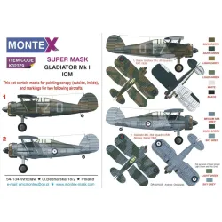 Montex K32379 1/32 Gladiator Mk I 2 Canopy Mask Out/In 2 Insignia Masks For Icm