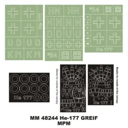 Montex Mm48244 1/48 He 177a-5 2 Canopy Masks Out/In 3 Insignia Masks For Mpm Kit