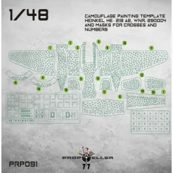 77propeller Prp091 1/48 Camouflage Painting Template Heinkel He-219 A2 Wnr 290004 And Masks For Crosses And Numbers