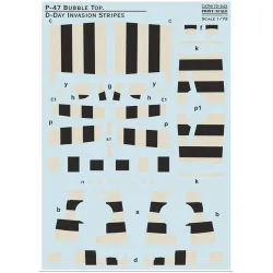Print Scale 72-543 1/72 Decal For P-47 Bubble Top D-day Invasion Stripes