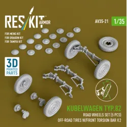 Reskit Rs-av35-0021 1/35 Kubelwagen Typ82 Road Wheels Set 5 Pcs Off-road Tires W/Front Torsion Bar V2 For Meng/Dragon/Tamiya Kit 3d Printed