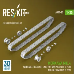 Reskit Rs-av35-0023 1/35 Merkava Mk4 Workable Track Set Late Type W/Sprockets 2 Pcs And Idler Wheels 2 Pcs For Meng/Hobbyboss Kit 3d Printed