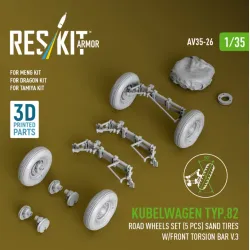 Reskit Rs-av35-0026 1/35 Kubelwagen Typ82 Road Wheels Set 5 Pcs Sand Tires W/Front Torsion Bar V3 For Meng/Dragon/Tamiya Kit 3d Printed