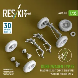 Reskit Rs-av35-0033 1/35 Kubelwagen Typ82 Road Wheels Set 5 Pcs Sand Tires W/Front Torsion Bar V1 For Meng/Dragon/Tamiya Kit 3d Printed