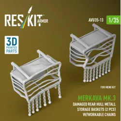 Reskit Rs-avu35-0013 1/35 Merkava Mk 3 Damaged Rear Hull Metall Storage Baskets 2 Pcs W/Workable Chains For Meng Kit 3d Printed