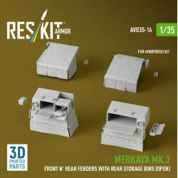 Reskit Avu35-0016 1/35 Merkava Mk3 Front Nrear Fenders With Rear Stowage Bins Open For Hobbyboss Kit 3d Printed