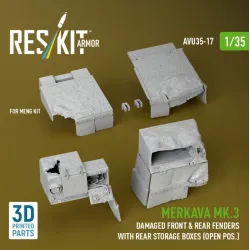 Reskit Rs-avu35-0017 1/35 Merkava Mk 3 Damaged Front Rear Fenders With Rear Storage Boxes Open Pos For Meng Kit 3d Printed