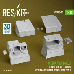 Reskit Avu35-0018 1/35 Merkava Mk 3 Damaged Front N Rear Fenders With Rear Stowage Bins Open For Hobbyboss Kit 3d Printed