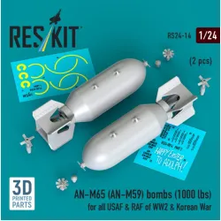Reskit Rs24-0014 1/24 An-m65 An-m59 Bombs 1000 Lbs For All Usaf Raf Of Ww2 Korean War 2 Pcs 3d Printed