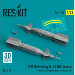 Reskit Rs32-0380 1/32 1000 Lb Paveway Ii Lgb Uk Bombs 2 Pcs Tornado Eurofighter Buccaneer Harrier 3d Printed