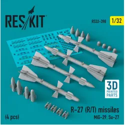 Reskit Rs32-0398 1/32 R27 Rt Missiles 4 Pcs Mig29 Su27 3d Printed