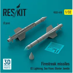 Reskit Rs32-0410 1/32 Firestreak Missiles 2 Pcs Ee Lightning Sea Vixen Gloster Javelin 3d Printed