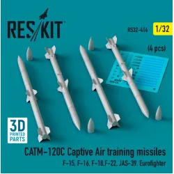 Reskit Rs32-0414 1/32 Catm120c Captive Air Training Missiles 4 Pcs F15 F16 F18 F22 Jas39 Eurofighter 3d Printed