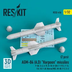 Reskit Rs32-0416 1/32 Agm 84 A D Harpoon Missiles 2 Pcs P8a A6 A7e B1b B52h F111c F-16 Fa18 F20 Nimrod Mr2 Av8b P3 S3