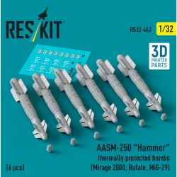 Reskit Rs32-0463 1/32 Aasm 250 Hammer Thermally Protected Bombs 6pcs Mirage 2000 Rafale Mig 29 3d Printed