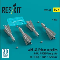 Reskit Rs32-0488 1/32 Aim 4c Falcon Missiles 4pcs F89j F101b F Early Late Cf101b F F102a F4c D E Ej 3d Printed