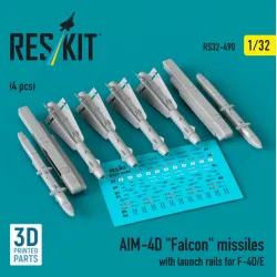 Reskit Rs32-0490 1/32 Aim-4d Falcon Missiles With Launch Rails For F-4d/E 4 Pcs 3d Printed