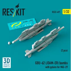 Reskit Rs32-0491 1/32 Gbu-62 Jdam-er Bombs With Pylons For Mig-29 2 Pcs 3d Printed