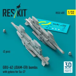 Reskit Rs32-0492 1/32 Gbu-62 Jdam-er Bombs With Pylons For Su-27 2 Pcs 3d Printed