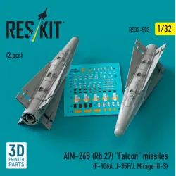 Reskit Rs32-0503 1/32 Aim-26b Rb27 Falcon Missiles 2 Pcs F-106a J-35f/J Mirage 3-s 3d Printed
