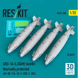 Reskit Rs32-0505 1/32 Gbu-54 Ljdam Bombs Thermally Protected 4 Pcs 3d Printed