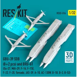 Reskit Rs32-0516 1/32 Gbu-39 Sdb 8 Pcs And Bru-61 2 Pcs Su-27 Mig-29 F-16 F-15e F-22 F-35 Tornado Jas-39 A-10 Ac-130w B-1b B-2 B-52 3d Printed