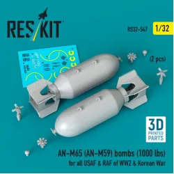 Reskit Rs32-0547 1/32 An-m65 An-m59 Bombs 1000 Lbs For All Usaf Raf Of Ww2 Korean War 2 Pcs 3d Printed