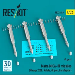 Reskit Rs32-0549 1/32 Matra Mica-ir Missiles 4 Pcs Mirage 2000 Rafale Gripen, Eurofighter 3d Printed