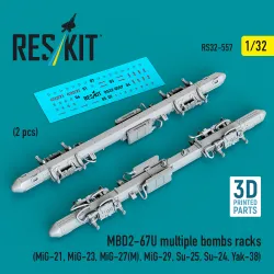 Reskit Rs32-0557 1/32 Mbd2-67u Multiple Bombs Racks 2 Pcs