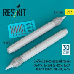 Reskit Rs32-0558 1/32 S-25-o Air-to-ground Rocket 2 Pcs Su-17m Su-24m Su-25sm Su-27 Mig-27 Mig-29 Yak-130 Mi-24 3d Printed