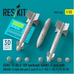 Reskit Rs32-0564 1/32 Egbu-15 Blu-109 Warhead Bombs 2 Pcs With An/Axq-14 Data Link Pod 1 Pcs F-4 F-15e F-16i F-111 B-52 3d Printed