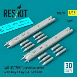 Reskit Rs32-0599 1/32 Lau-33 Zuni Rocket Launcher For Us Army And Navy 2 Pcs