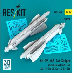 Reskit Rs32-0600 1/32 Kh-29l As-14a Kedge Missiles With Aku-58 2 Pcs Su-17 Su-25 Su-24 Su-30 3d Printed