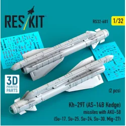 Reskit Rs32-0601 1/32 Kh-29t As-14b Kedge Missiles With Aku-58 2 Pcs Su-17 Su-25 Su-24 Su-30 Mig-27 3d Printed